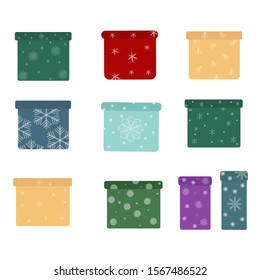 
set of christmas boxes, red, blue, yellow, green gift box