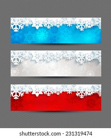 Set from Christmas bright banners with snowflakes and a frame for the text.