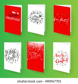 Set of christmas brochures templates. Vector Holidays cards collection. Hand drawn lettering elements