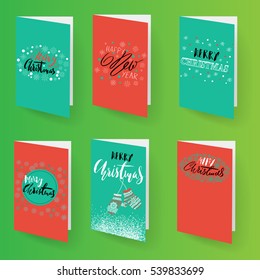 Set of christmas brochures templates. Vector Holidays cards collection. Hand drawn lettering elements.