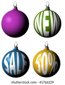 Set of Christmas bulbs with discount texts