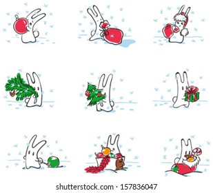 Set of Christmas bunnies