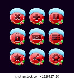 Set of Christmas button kit for gui asset elements vector illustration