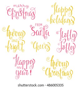 Set of Christmas calligraphy phrases. Hand drawn design elements  for design greeting cards. Vector illustration.