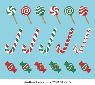 Set of Christmas candies on blue background