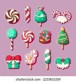 A set of christmas candies, xmas candy sticker collection. New-year collection