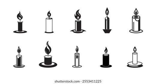 Set of Christmas Candle Silhouette on White Background