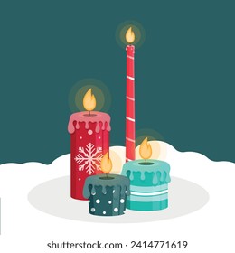 Set of Christmas candles on a dark background