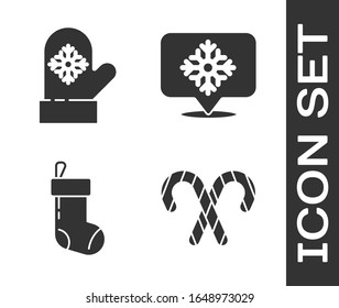 Weihnachtskerzenrohr mit Streifen, Weihnachtsgeschenk, Weihnachtsbesatz und Schneeflocke mit Sprechblasen-Ikone. Vektorillustration