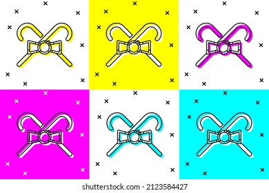 Set Christmas candy cane with stripes icon isolated on color background. Merry Christmas and Happy New Year.  Vector