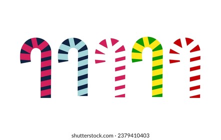 Set of Christmas candy canes bright striped concept colorful vector illustration isolated on white background