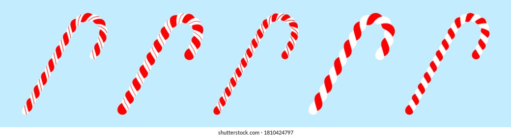 Set of Christmas candy canes on blue background. Red and white striped sweet stick. Vector cartoon Illustration in flat style. Christmas and New Year vector icon. Xmas symbol