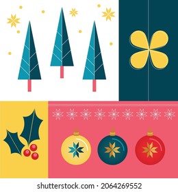 Set of Christmas card design elements. Trendy geometric style.
