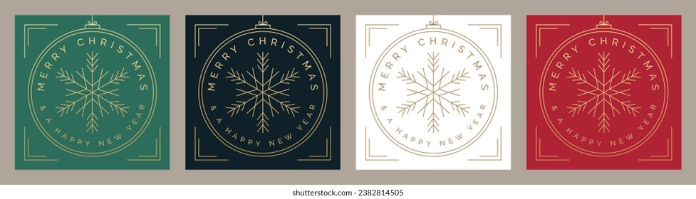 Set of Christmas Card Designs with Bauble and Snowflake Illustration. Modern Trendy Christmas Cards with Merry Christmas and a Happy New Year Typography. Vector Design template.