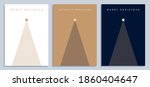 Set of Christmas Card Designs with Simple Geometric Christmas Tree Illustration. Modern Luxury Christmas Cards with Merry Christmas, Season's Greetings, Happy Holidays Text. Vector Design template. 