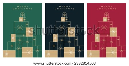 Set of Christmas Card Designs. Christmas Card Vector Template with Stack of Presents Illustration. Festive Greeting Card Design with Stack of Christmas Gifts and 'Merry Christmas' Text. 