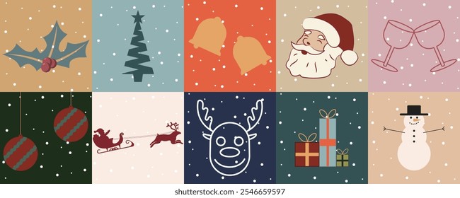 Set of Christmas card, gift tag or invitation designs, quality festive illustrations in a muted colour scheme