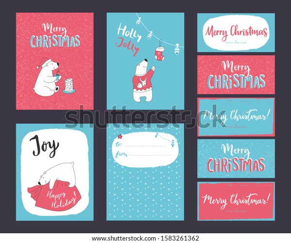 Set Christmas Card Polar Bears Vector Stock Vector Royalty Free