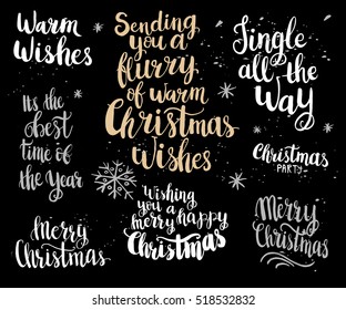 Set of Christmas card template. Hand drawn lettering. Perfect brush typography for poster, t-shirt, invitations and other types of holiday design. Vector. 