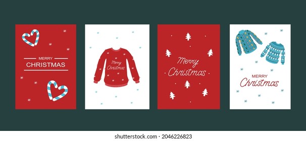 Set of Christmas Card templates. Vector Sweater and lettering
