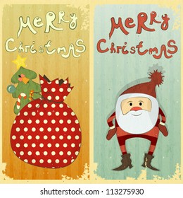 Set of Christmas card - two postcard in Retro style - vector illustration