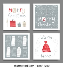 Set of Christmas cards. Creative hand drawn cards for winter holidays. Vector illustration.