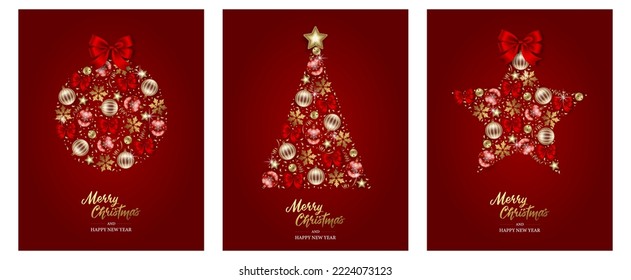 set of christmas cards with decorations