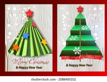 set of christmas cards with decorative fir trees