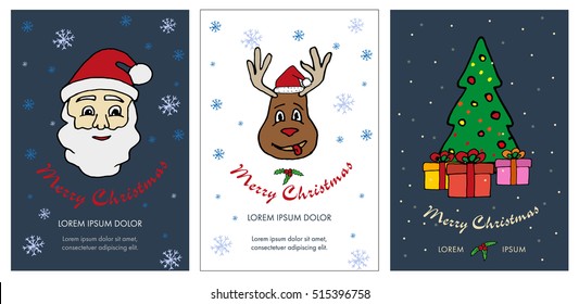 Set Christmas cards drawn by hand