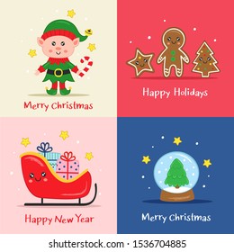 set of Christmas cards with fairy characters
  - vector illustration, eps    
