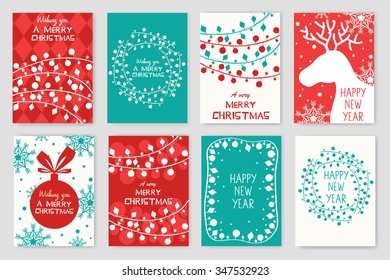 set of Christmas cards with garlands