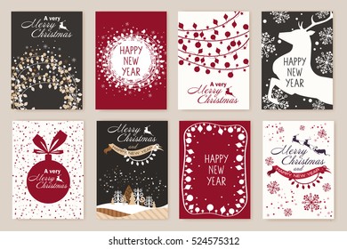 set of Christmas cards with garlands. vector illustration. Merry Christmas cards