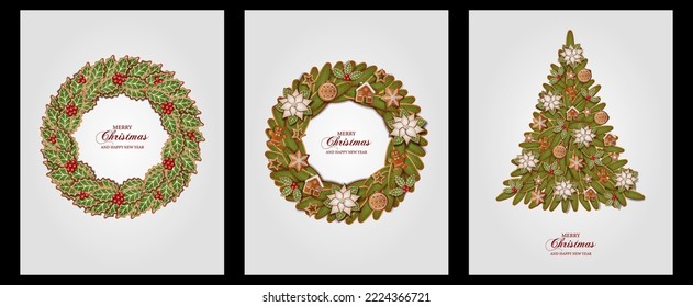 set of christmas cards with gingebread cookies