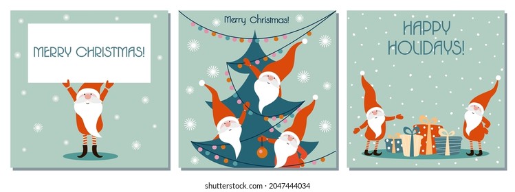 Set of Christmas cards with Christmas gnomes.