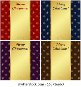 Set of Christmas cards with gold banners. Vector illustration.