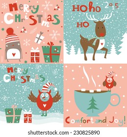 Set of Christmas cards and graphic elements, vector illustration for greeting cards, scrapbooking elements