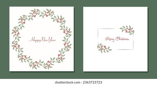 A set of Christmas cards. Greeting card. New Year's decor. Winter flowers and plants