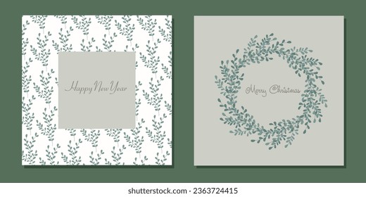 A set of Christmas cards. Greeting card. New Year's decor. Winter flowers and plants