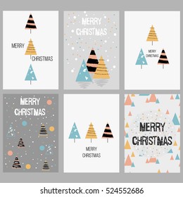 Set of Christmas cards. With hand drawn abstract elements and patterns. Vector