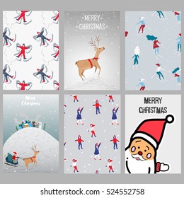 Set of Christmas cards. With hand drawn elements and patterns. Vector