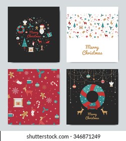 Set of Christmas cards for the holidays. Bright cards, white, black and red for the new year 2016. Prints Gift