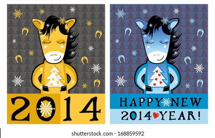 set of Christmas cards with a horse