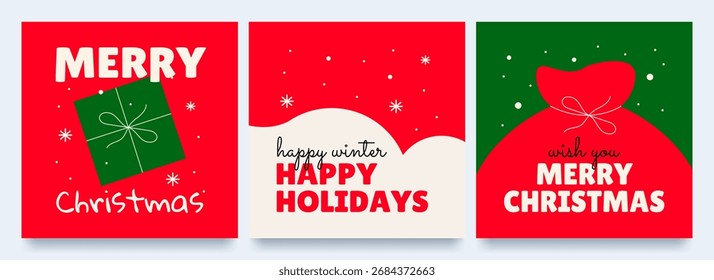 Set of Christmas cards. Merry Christmas. Vector illustration.