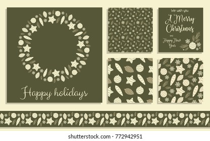 A set of Christmas cards and patterns. Happy Holidays.