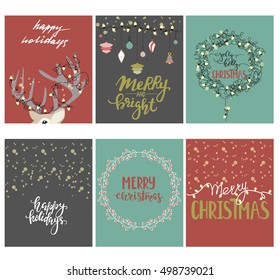 Set of Christmas cards. Christmas Posters set. Vector illustration