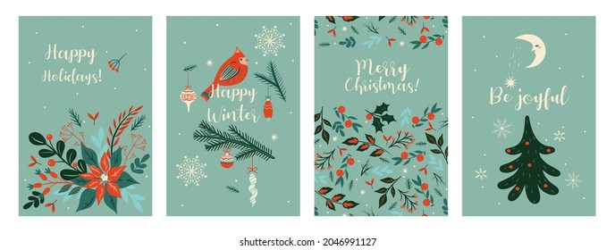 A set of Christmas cards in a single color scheme. Vector graphics.