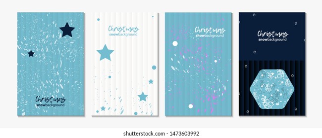 Set of Christmas cards snow background in blue and white colors. Abstract Christmas tree symbol of the year