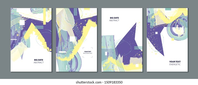 Set of Christmas cards snow background in blue and white colors. Abstract Christmas tree symbol of the year