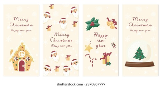 Set of Christmas cards with snowman, candle and other Christmas elements. Vector illustration