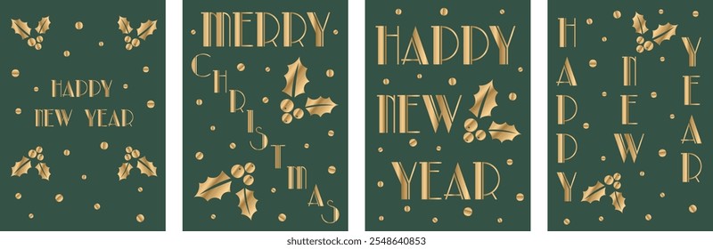 Set Christmas cards with Christmas tree, wreath, christmas elements. Vector illustrations